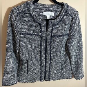 Emerson Rose Blazer Jacket Suit Coat White navy tweed zipper  Size M